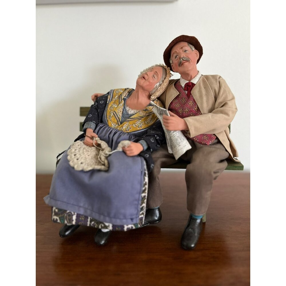 Vintage Pair SANTON MARIE NOËL  Sleeping Couple Sewing Woman/Newspaper Gentleman